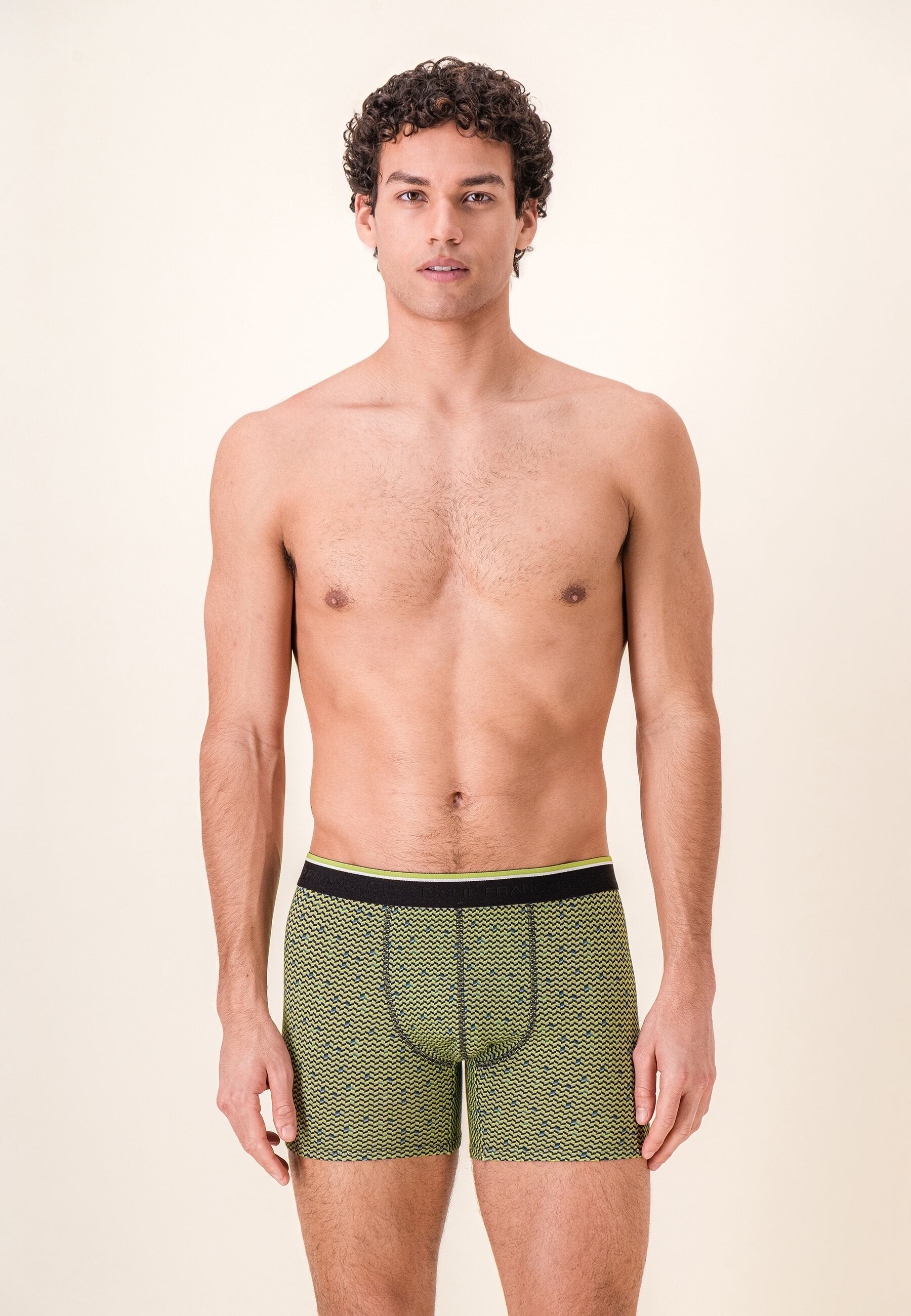 Lot de 2 boxers longs en coton - Boxers Chevron Jaune Anis Noir