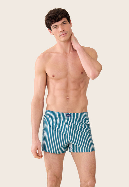 Blue striped cotton boxer shorts - Jacques Sens Duck Blue