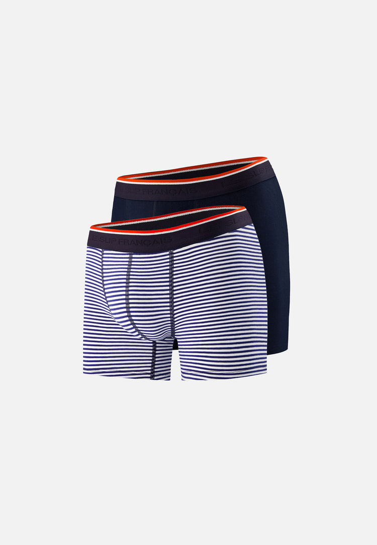 Lots de 2 boxers longs en coton - Boxers Marine Marinière - Le Slip Français - 1