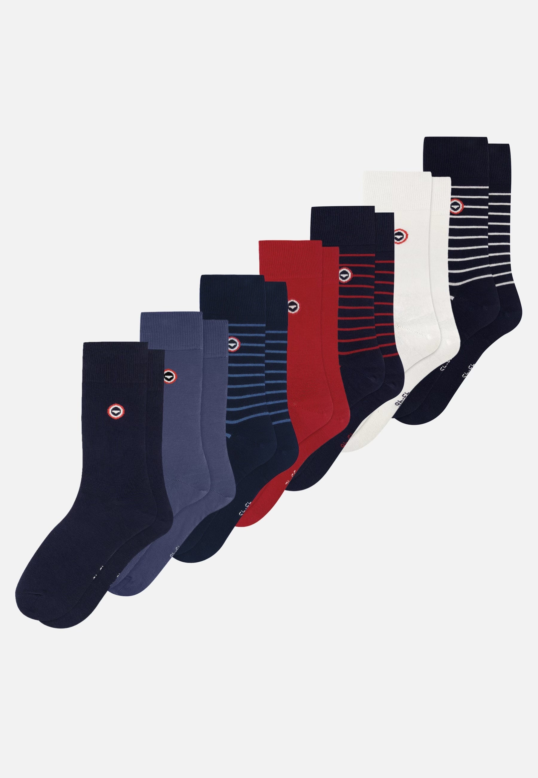 Lot de 7 chaussettes mi-hautes en coton - Chaussettes Marine Acier Rouge Blanc Rayures Marine