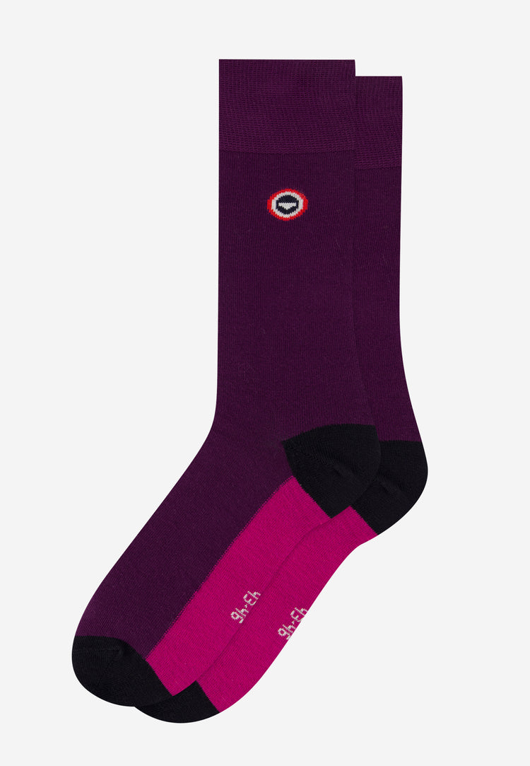 Chaussettes mi-hautes prune fantaisie - Lucas Demi Bloc Prune - Le Slip Français - 1
