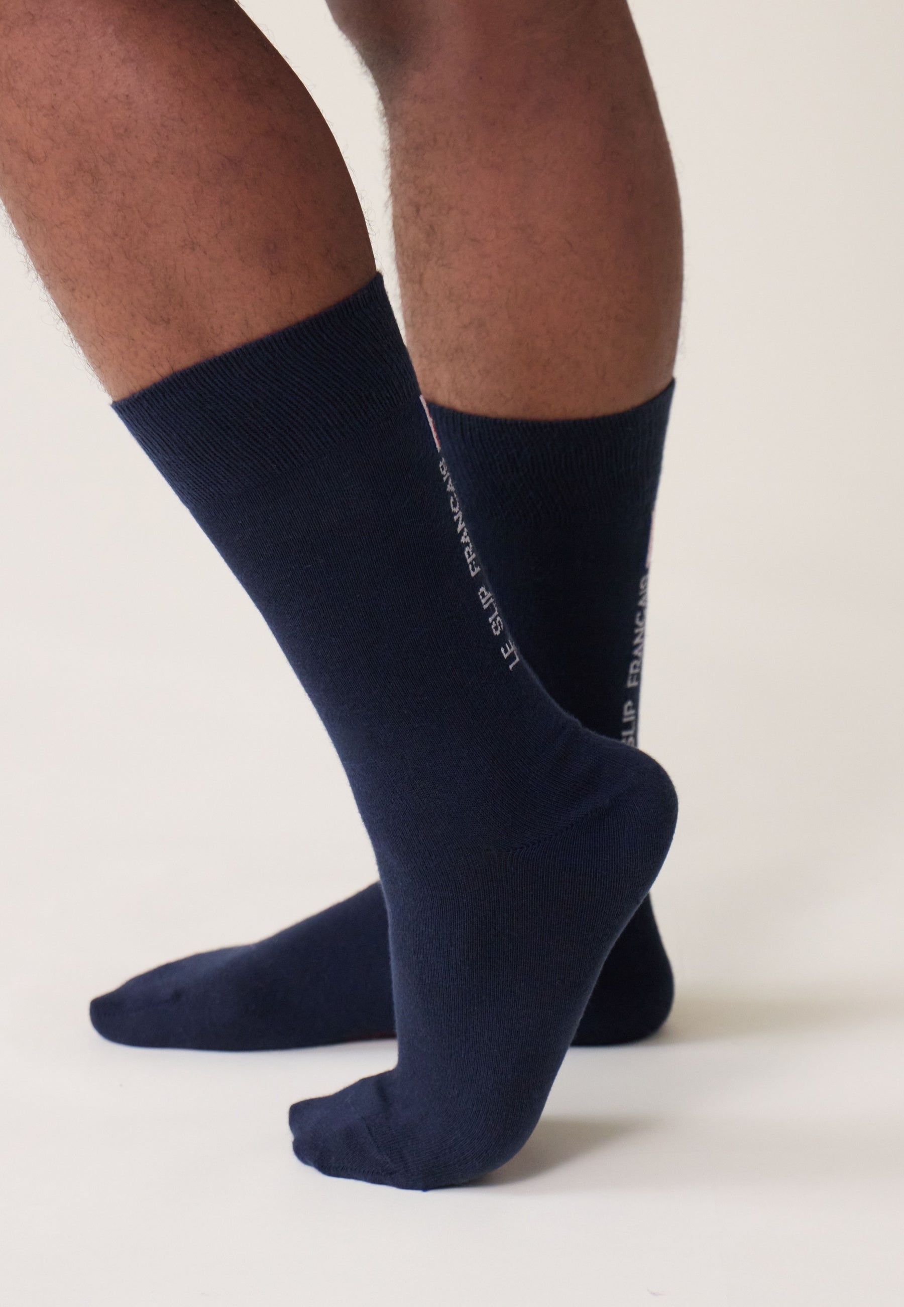 Chaussettes brodées homme MONTLISOCKS marine made in France en coton bio