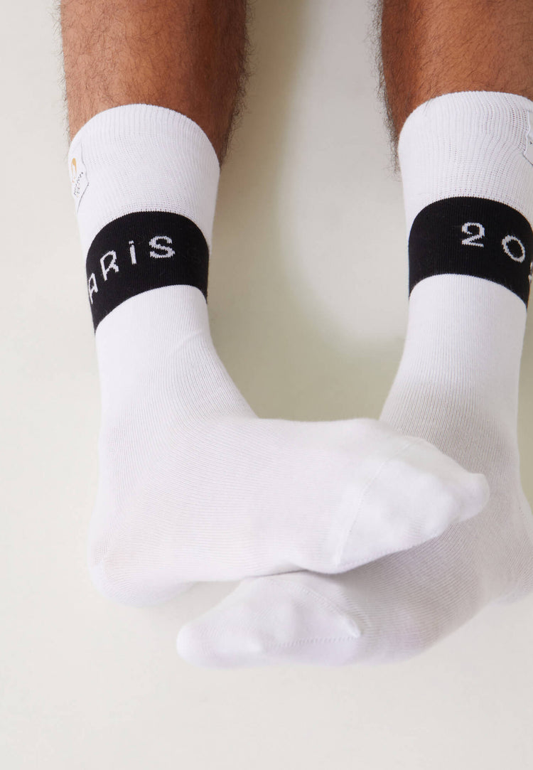 Mi-chaussettes Emblème de Paris 2024 blanc/beige enfant / taille